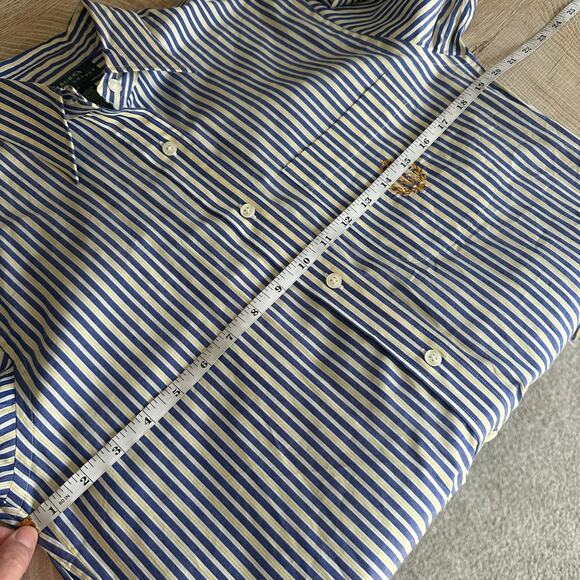 Lauren Ralph Lauren Striped Crest Embroidered Cotton Button Up Shirt 4 - Picture 6 of 7